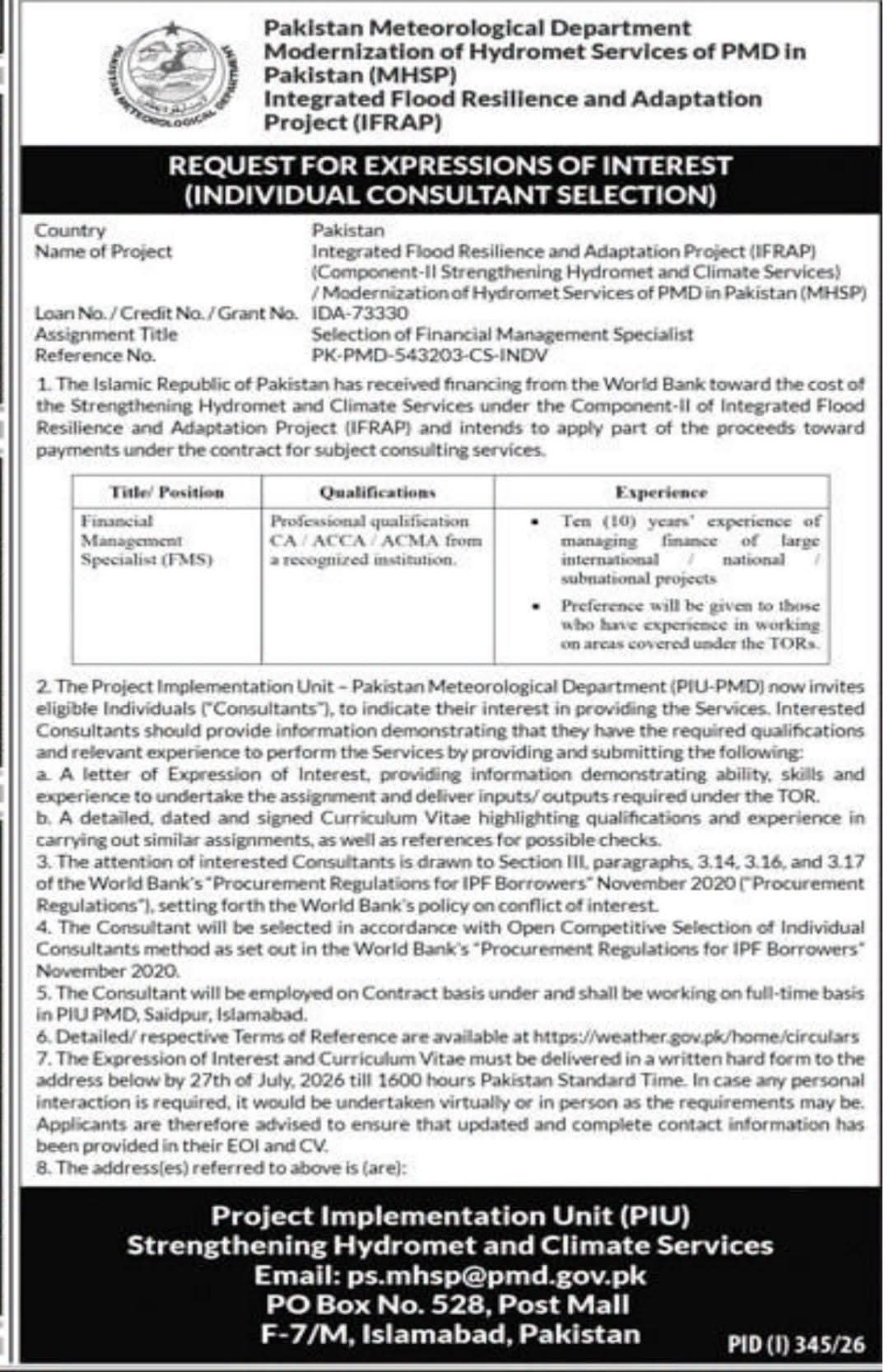 Pakistan Meteorological Department PMD Jobs 2026