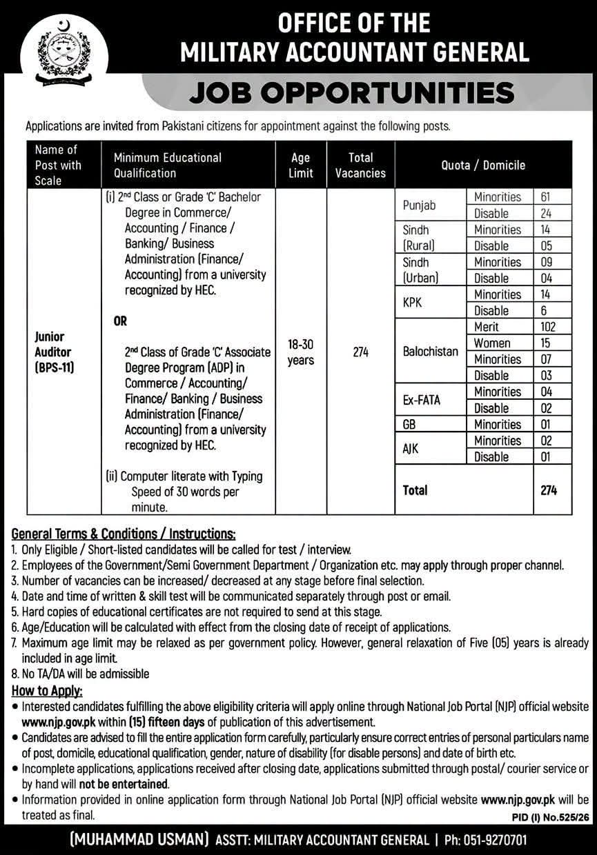 Office of the Military Accountant General MAG Jobs 2026