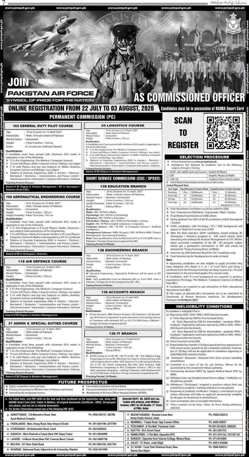 Join Pakistan Air Force PAF Commissioned Officer Jobs 2026