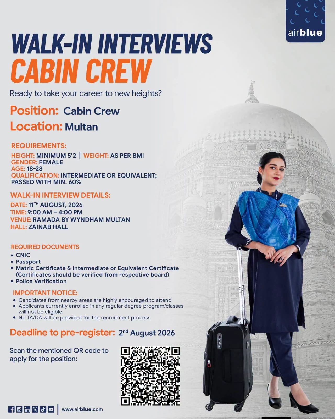 Airblue Cabin Crew Walk-in Interview
