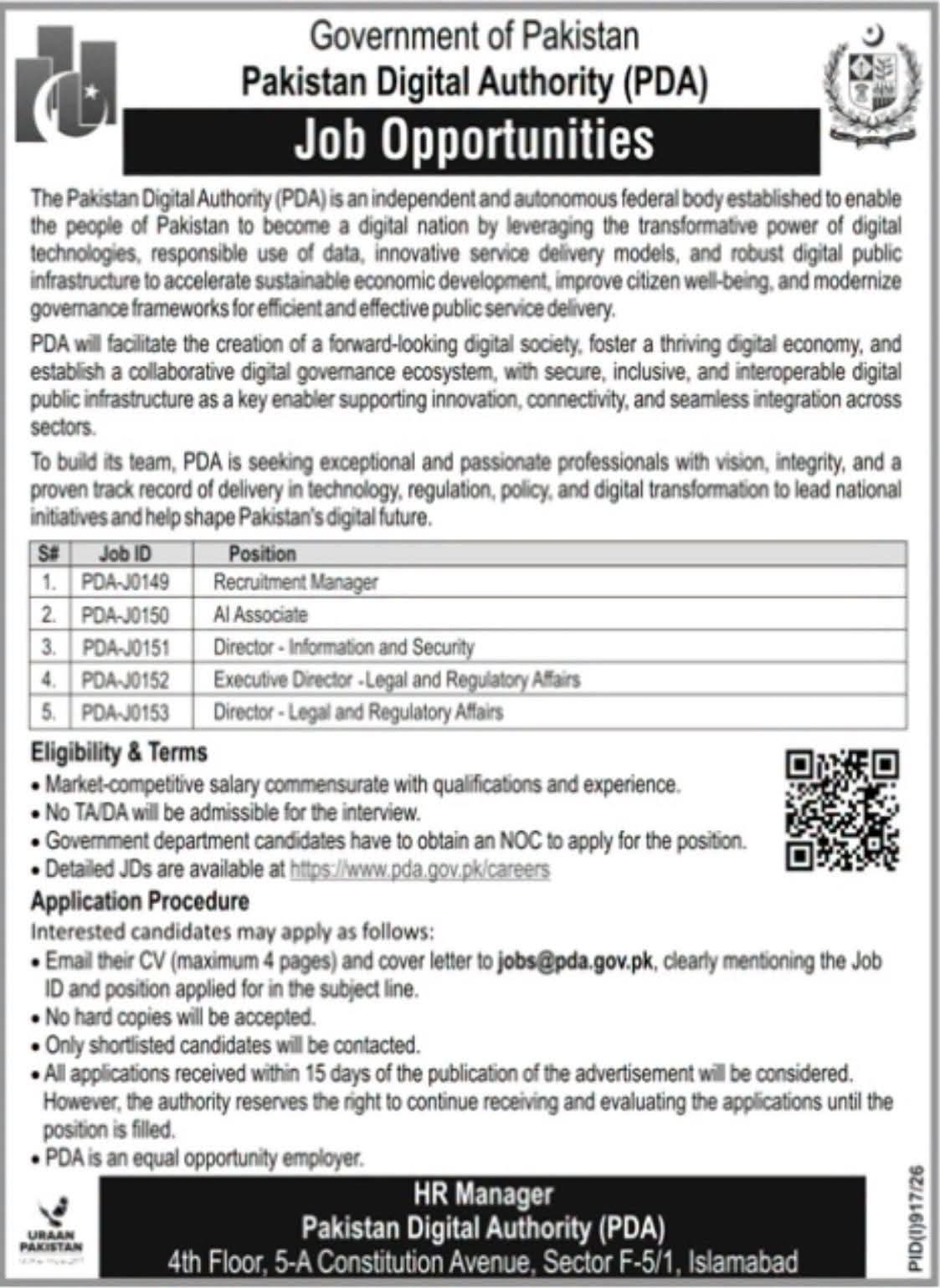 Pakistan Digital Authority PDA Jobs 2026