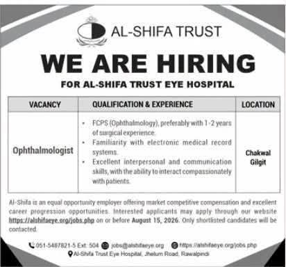 Al Shifa Trust Eye Hospital Recruitment