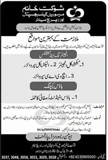 Shaukat Khanum Hospital Lahore Job Advertisement 2026