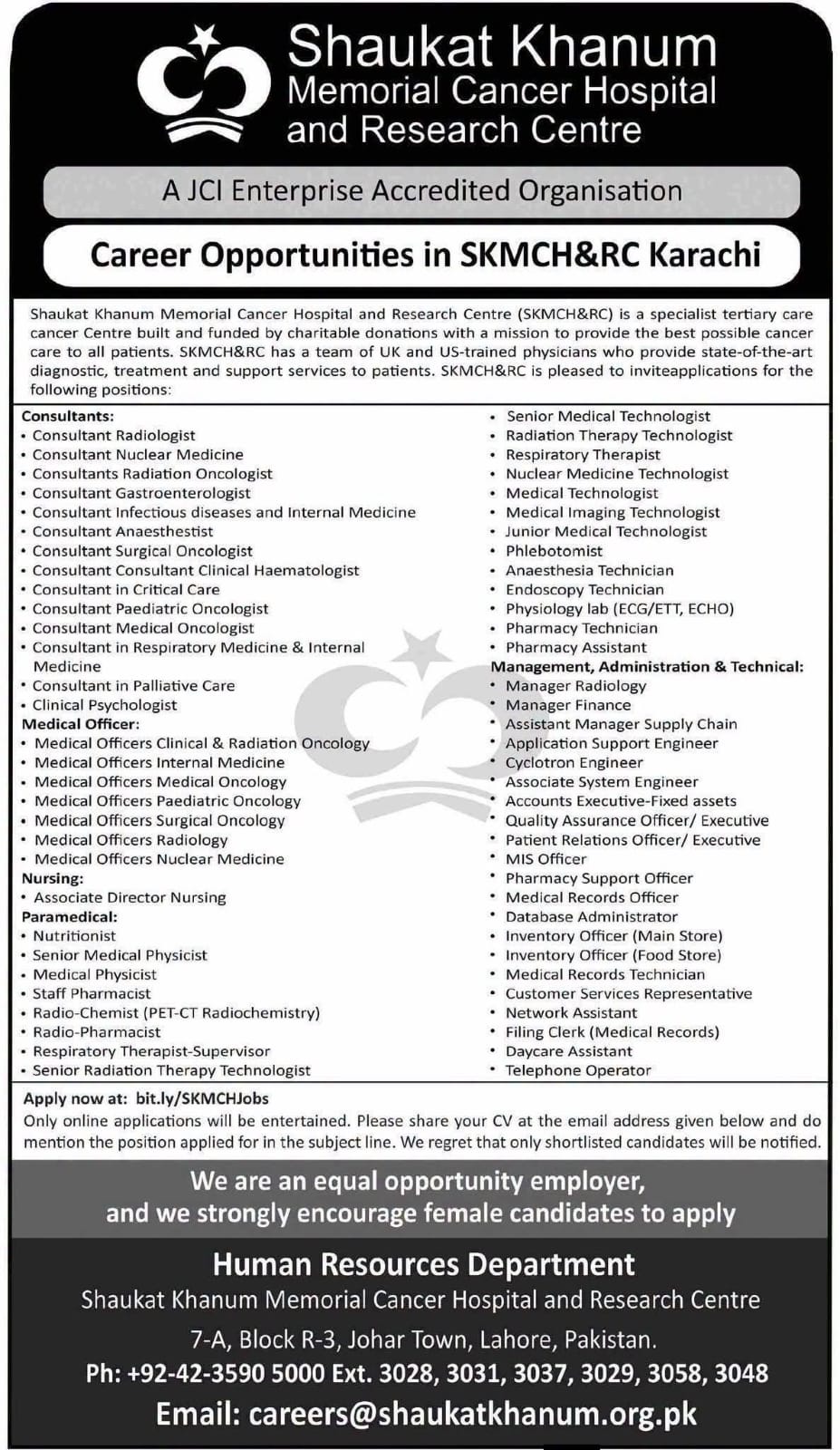 Shaukat Khanum Hospital Karachi Job Opportunities