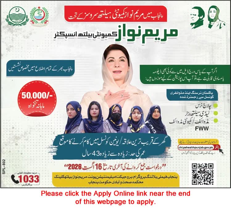 Maryam Nawaz Community Health Inspector Jobs 2026