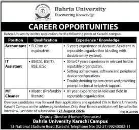 Bahria University Karachi Campus Jobs 2026