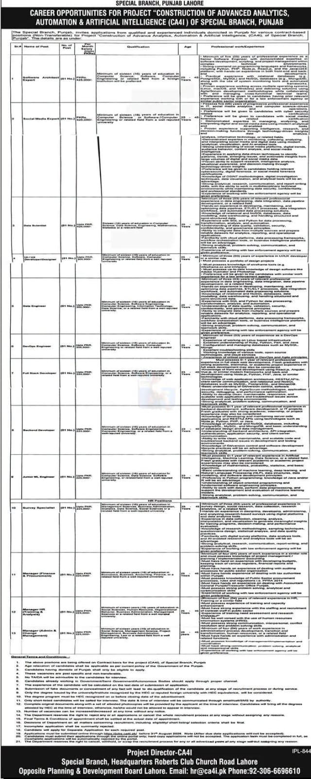 Special Branch, Punjab Lahore