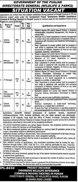 Directorate General Wildlife & Parks Punjab Jobs 2026
