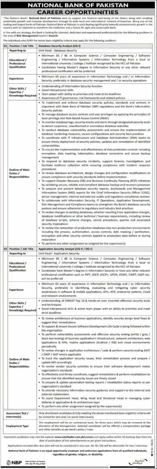 National Bank of Pakistan (NBP) Career Opportunities 2026