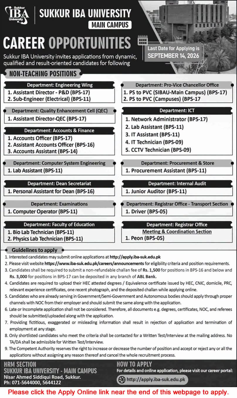Sukkur IBA University Ghotki Campus & Main Campus Jobs 2026
