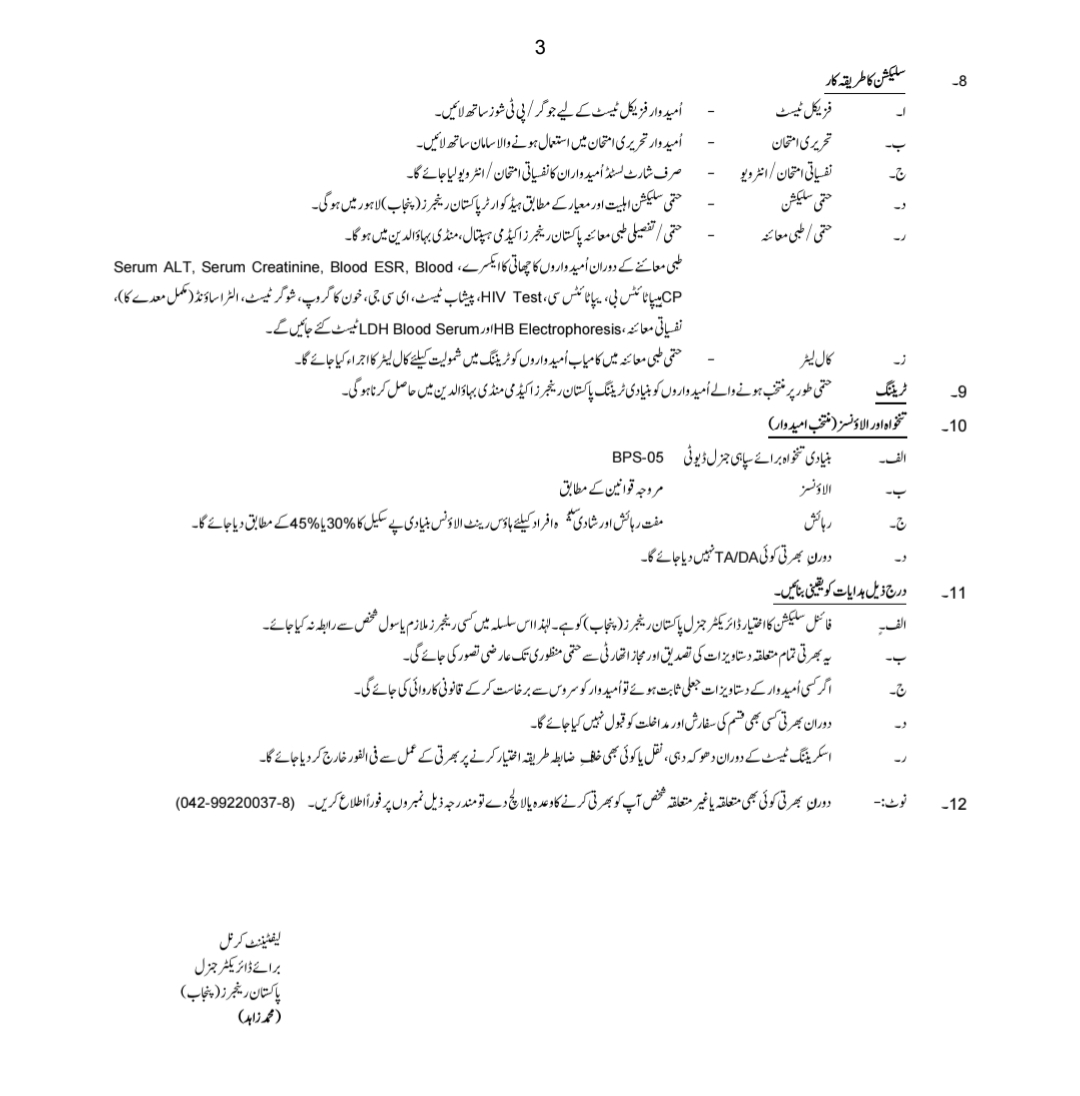 Pakistan Rangers Punjab Sipahi General Duty Jobs 2026
