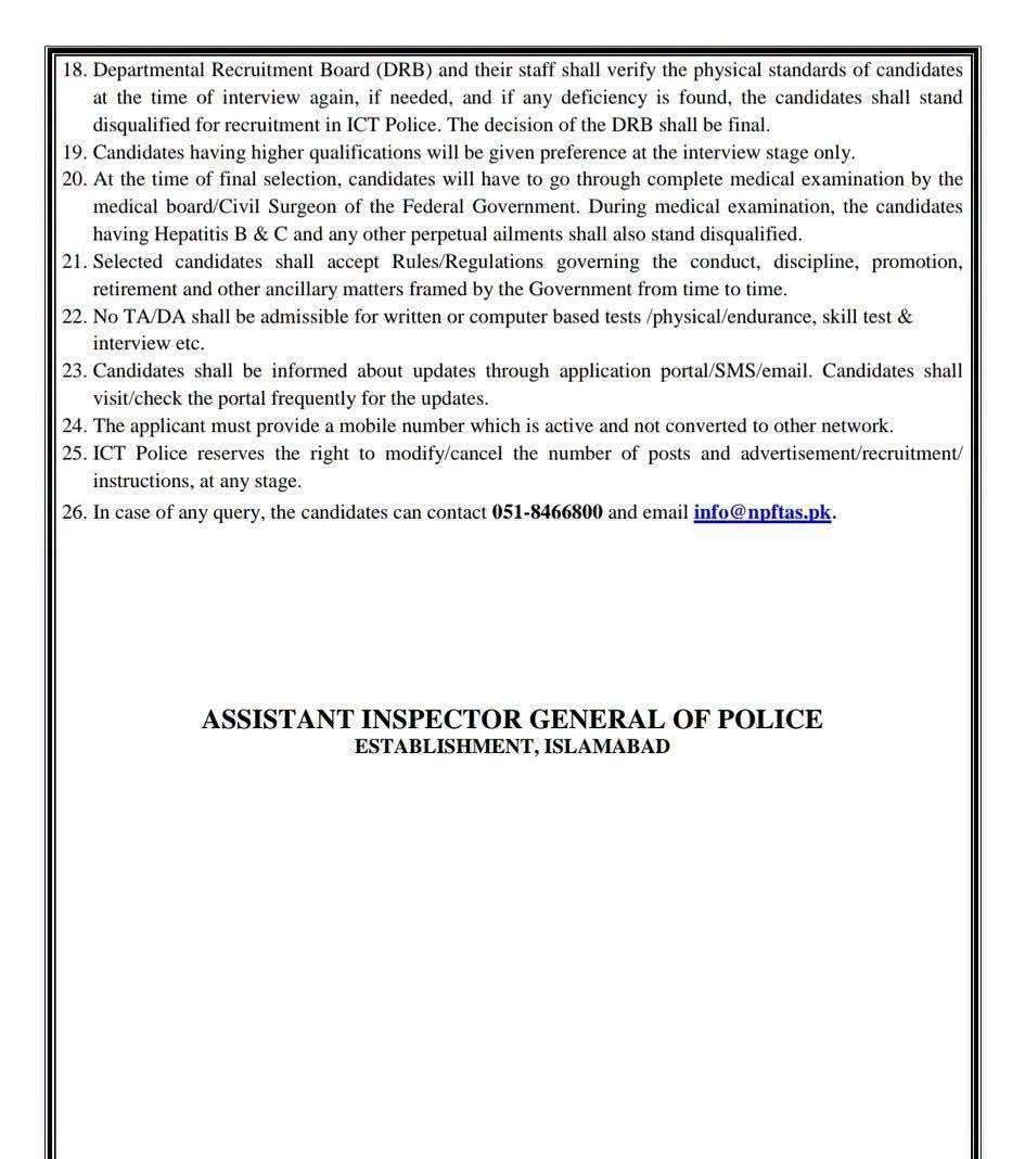 Islamabad Capital Territory (ICT) Police Jobs 2026