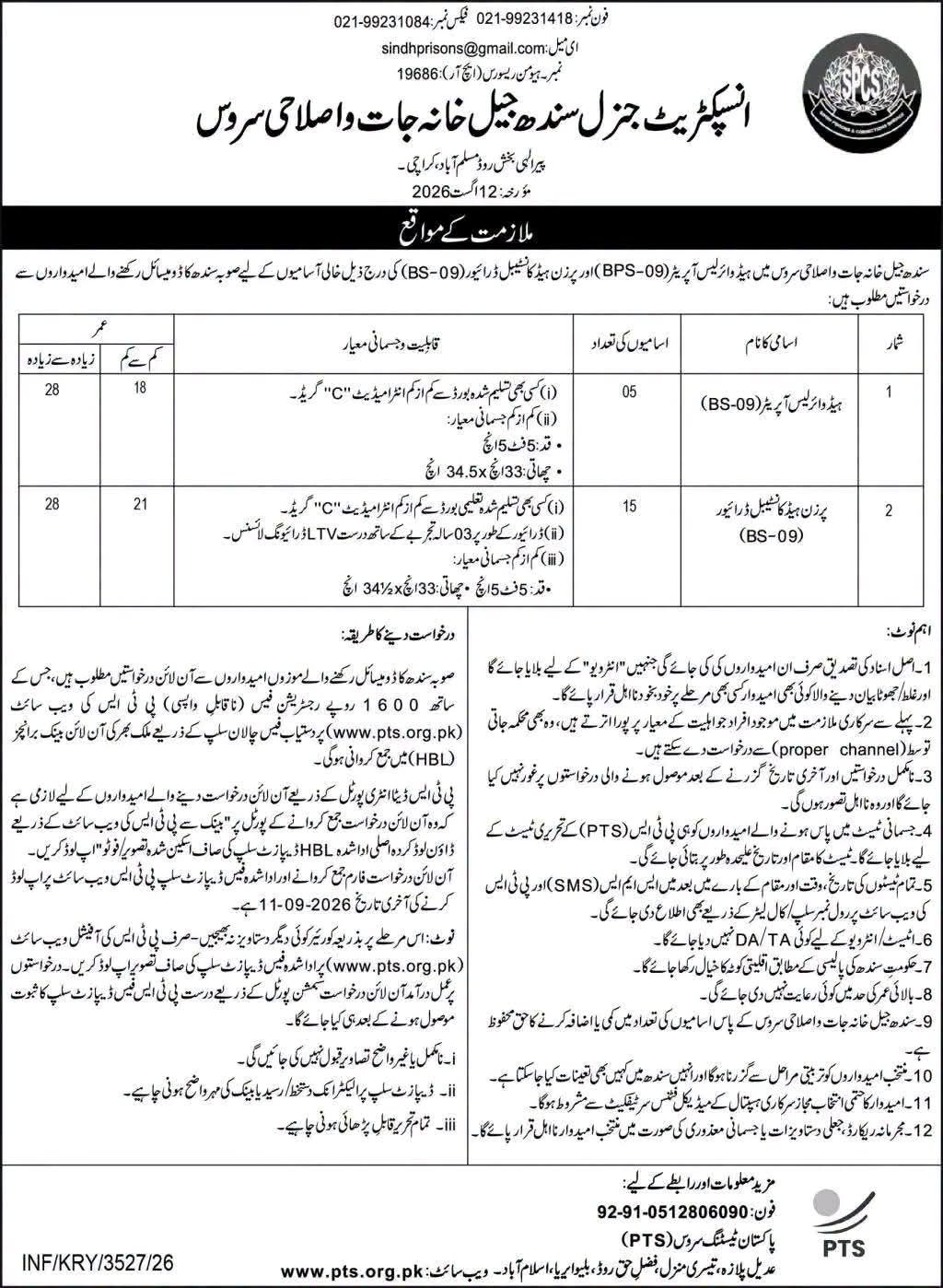 Inspector General Prisons Sindh Karachi Jobs 2026