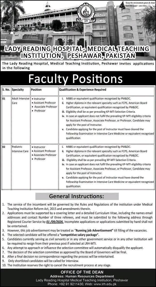 Lady Reading Hospital - Medical Teaching Institution, Peshawar Jobs