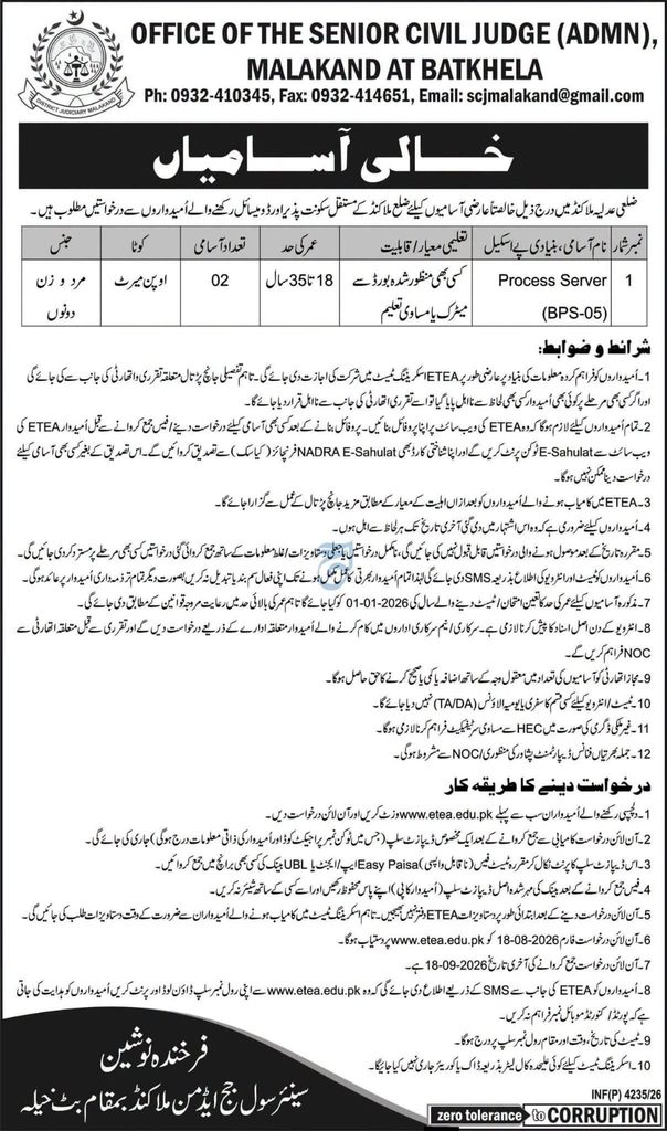 Senior Civil Judge Malakand at Batkhela Jobs 2026