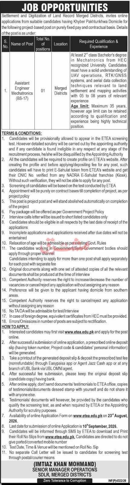 Settlement and Digitization of Land Record Merged Districts Jobs 2026