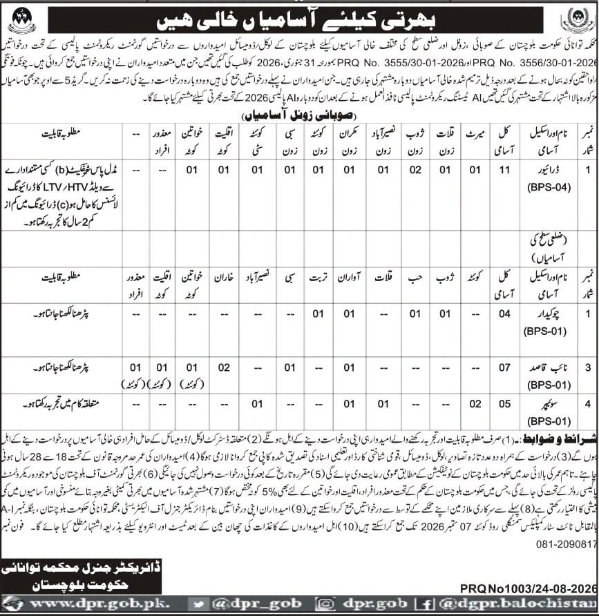 Directorate General Energy Department Balochistan Jobs 2026
