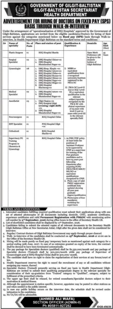Government of Gilgit-Baltistan Health Department Jobs 2026