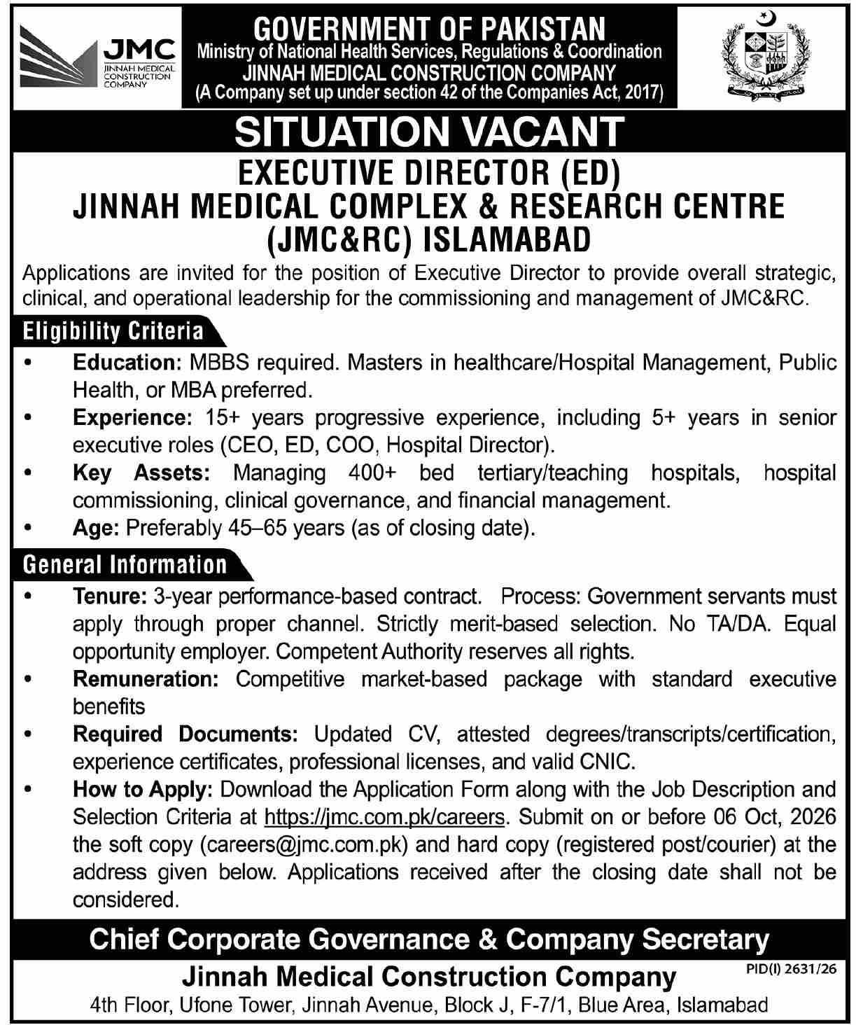Jinnah Medical Complex & Research Centre (JMC&RC) Islamabad
