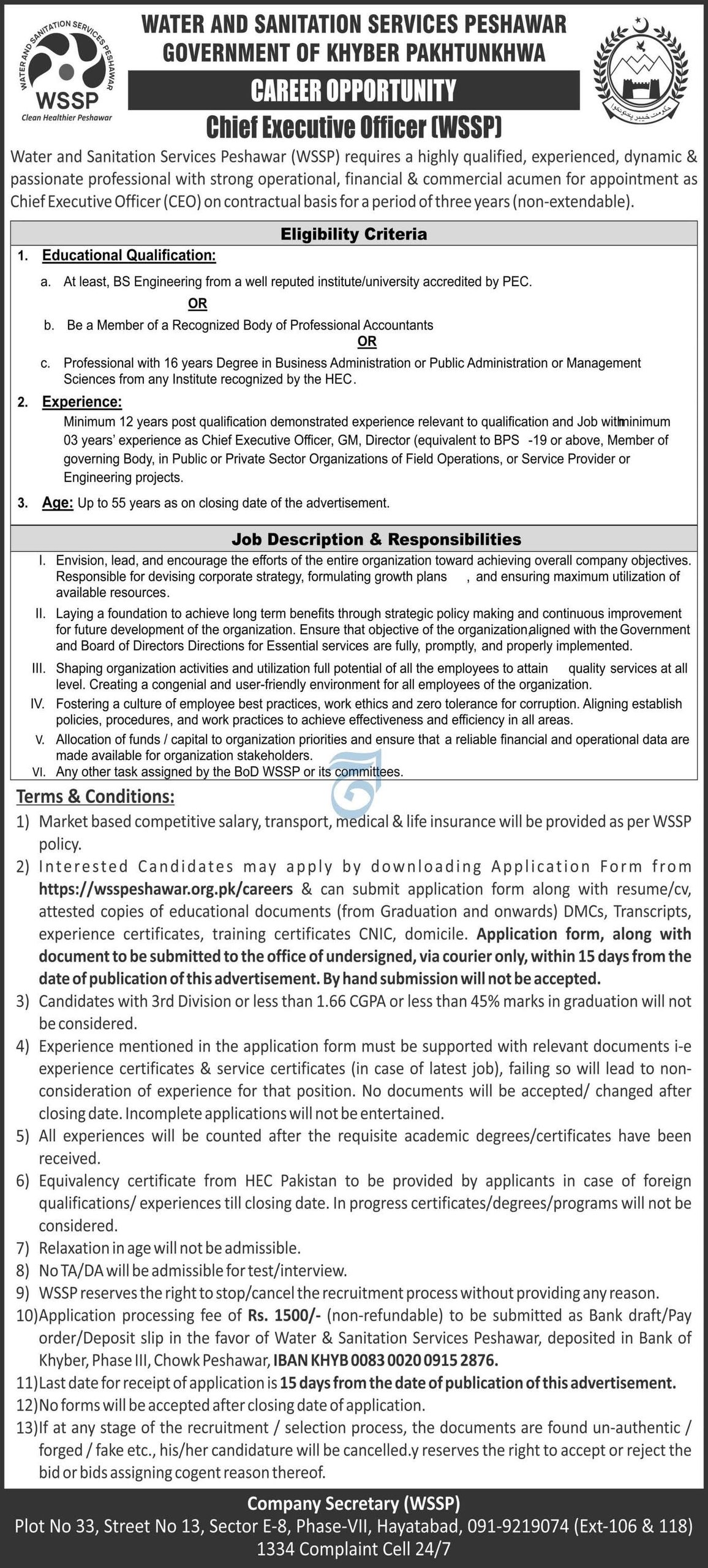 WSSP Peshawar CEO Recruitment 2026
