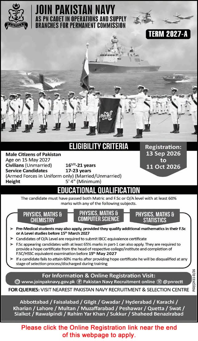 Join Pakistan Navy as PN Cadet Term 2027-A