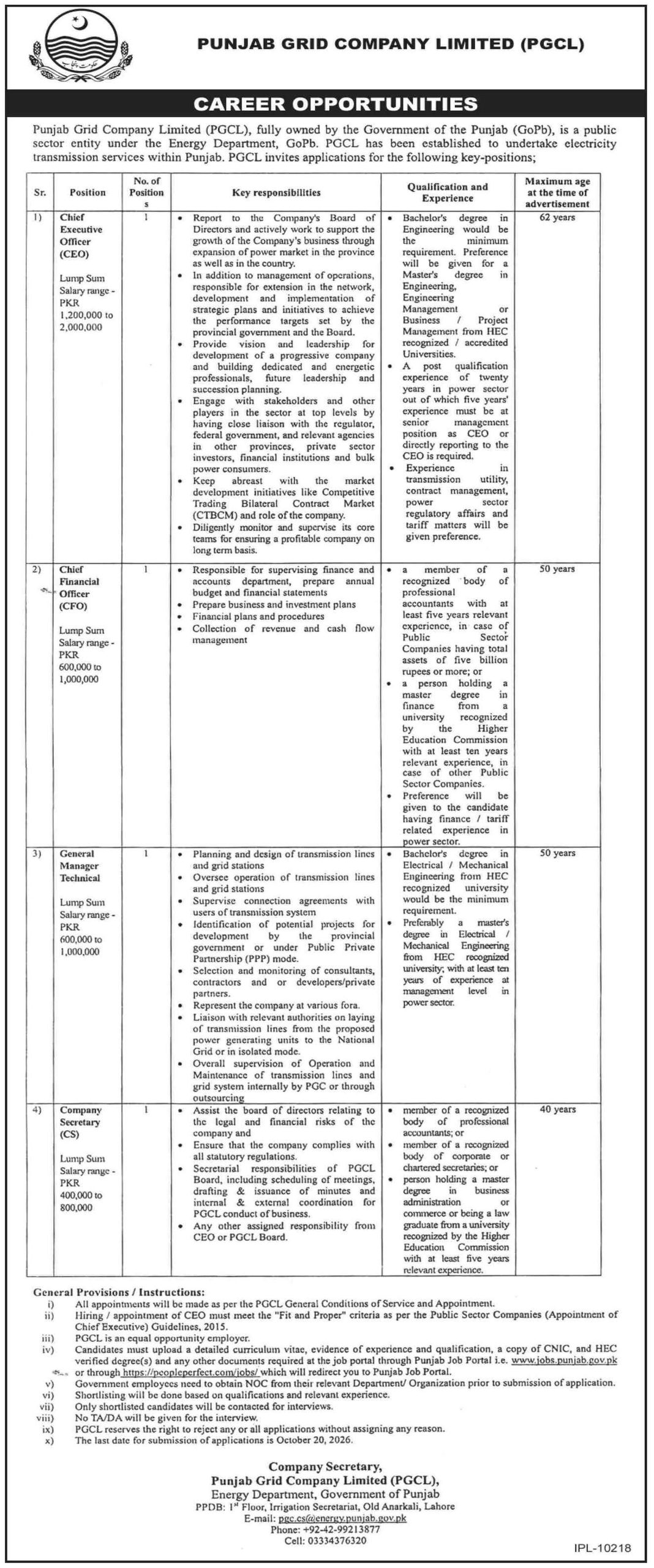 Punjab Grid Company Limited (PGCL) Jobs 2026 