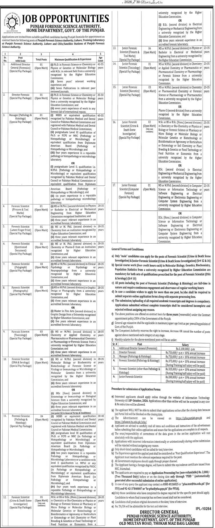Punjab Forensic Science Authority (PFSA) Jobs 2026