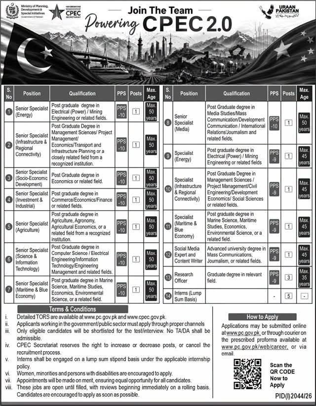 CPEC Secretariat Powering CPEC 2.0 Multiple Positions Jobs 2026