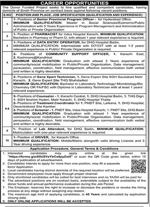 Donor Funded Project Sindh Jobs 2026