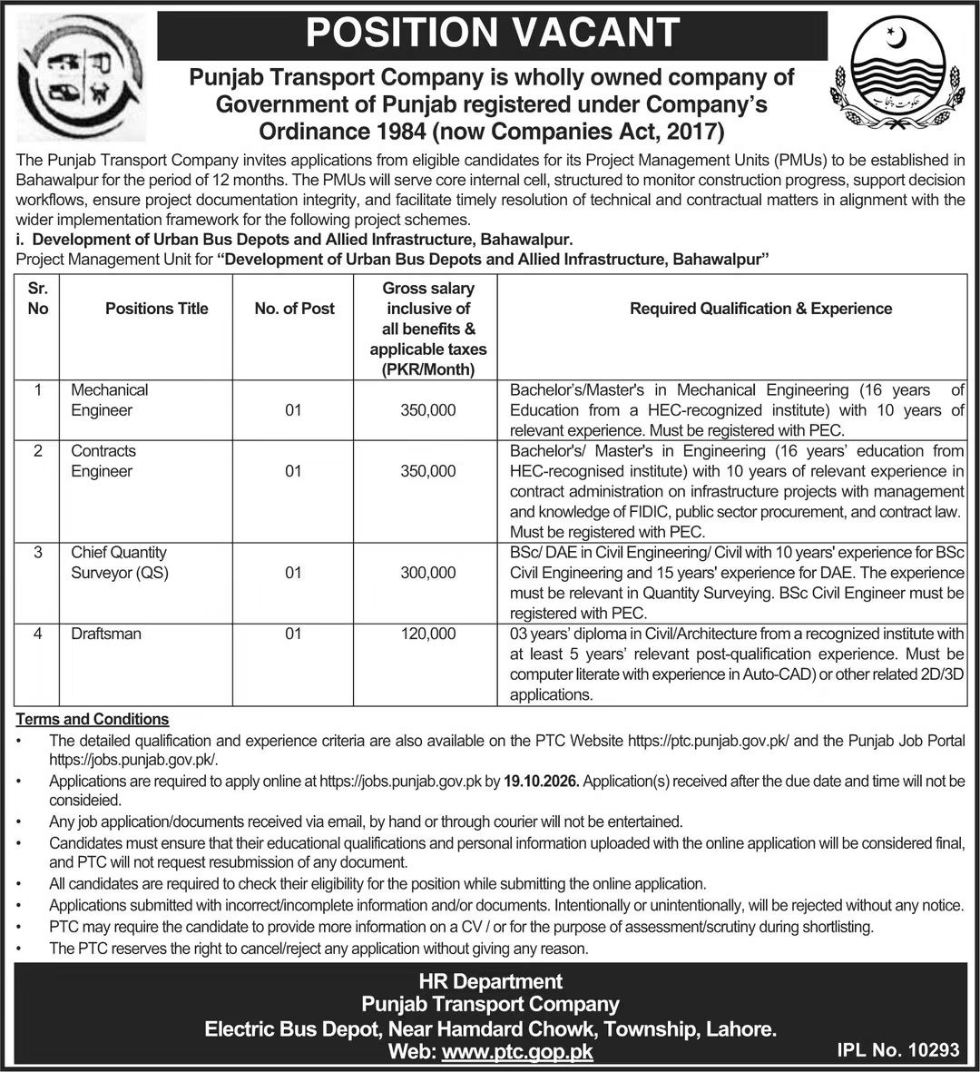 Punjab Transport Company (PTC) Jobs 2026