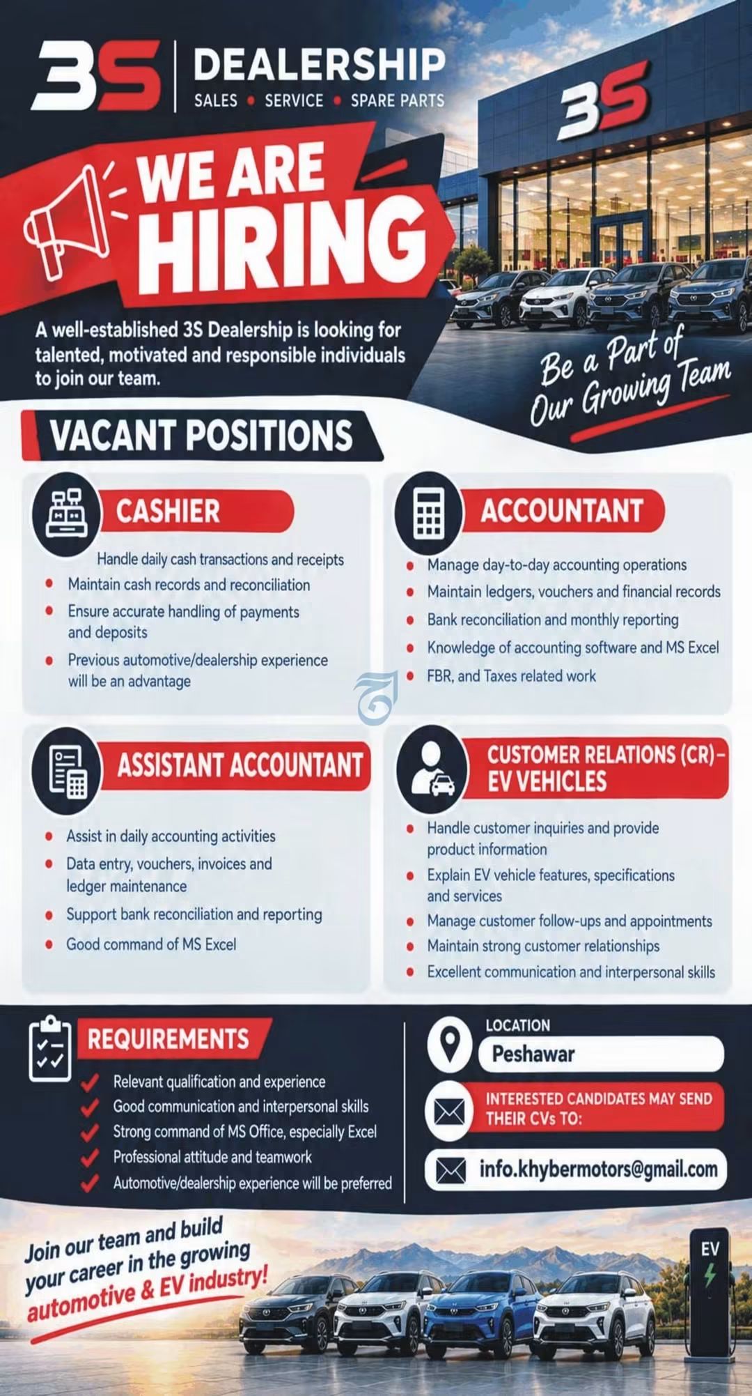 3S Dealership Peshawar Jobs 2026