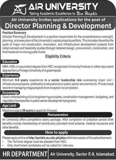 Air University Islamabad Jobs 2026