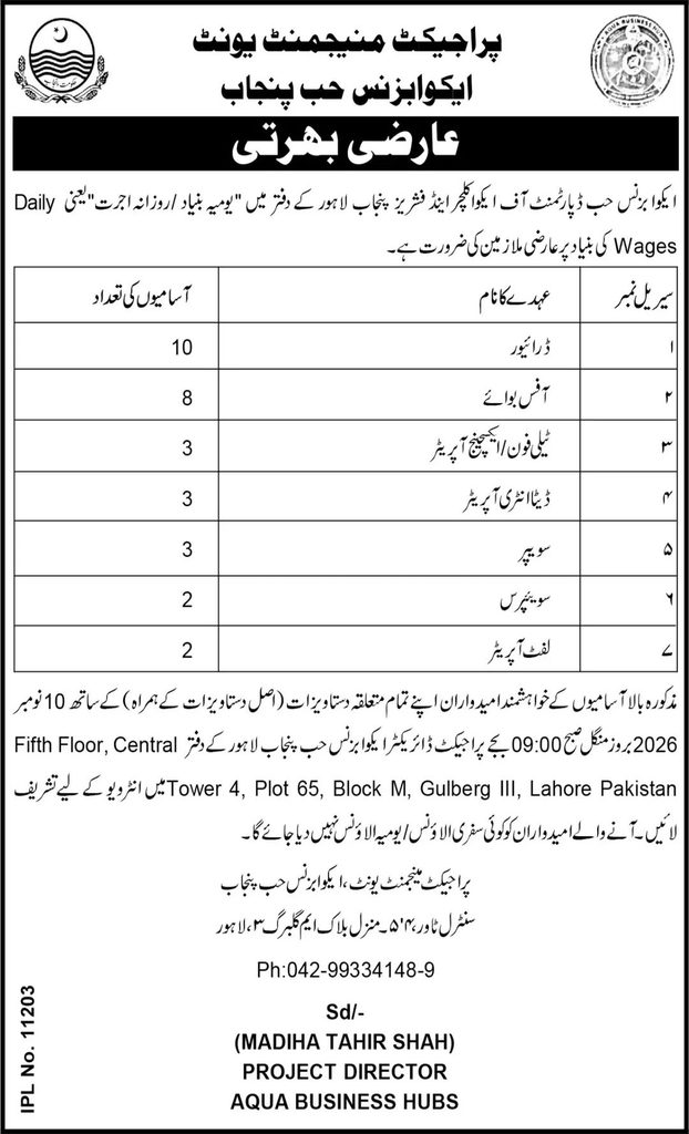 Project Management Unit Aqua Business Hub Punjab Jobs 2026