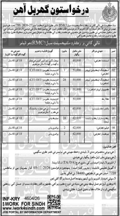 Sindh Government Jobs 2026: Record Management Cell (RMC)