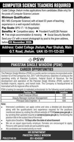 Cadet College Jhelum Computer Science Lecturer Jobs 2026