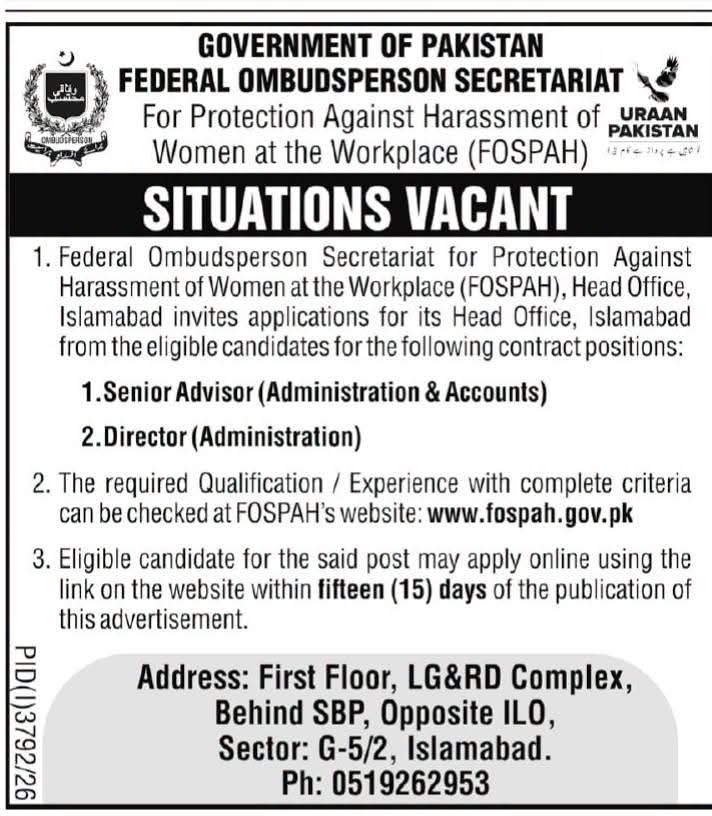 Federal Ombudsperson Secretariat (FOSPAH) Jobs 2026: 