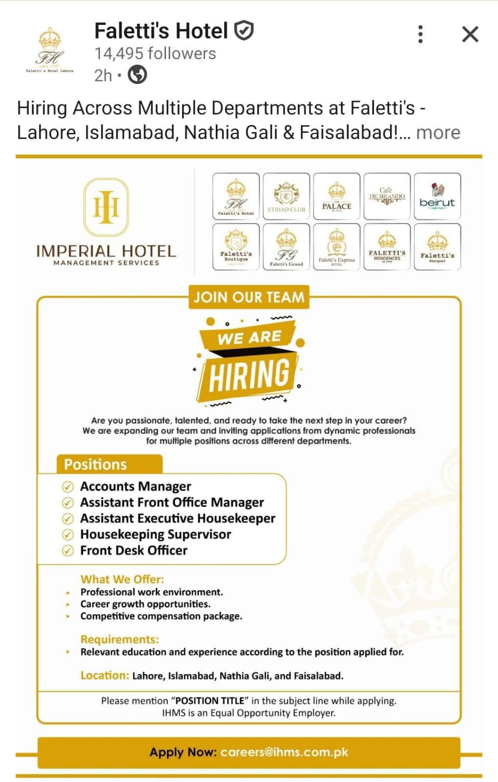 Faletti's Hotel & Imperial Hotel Management Services (IHMS)