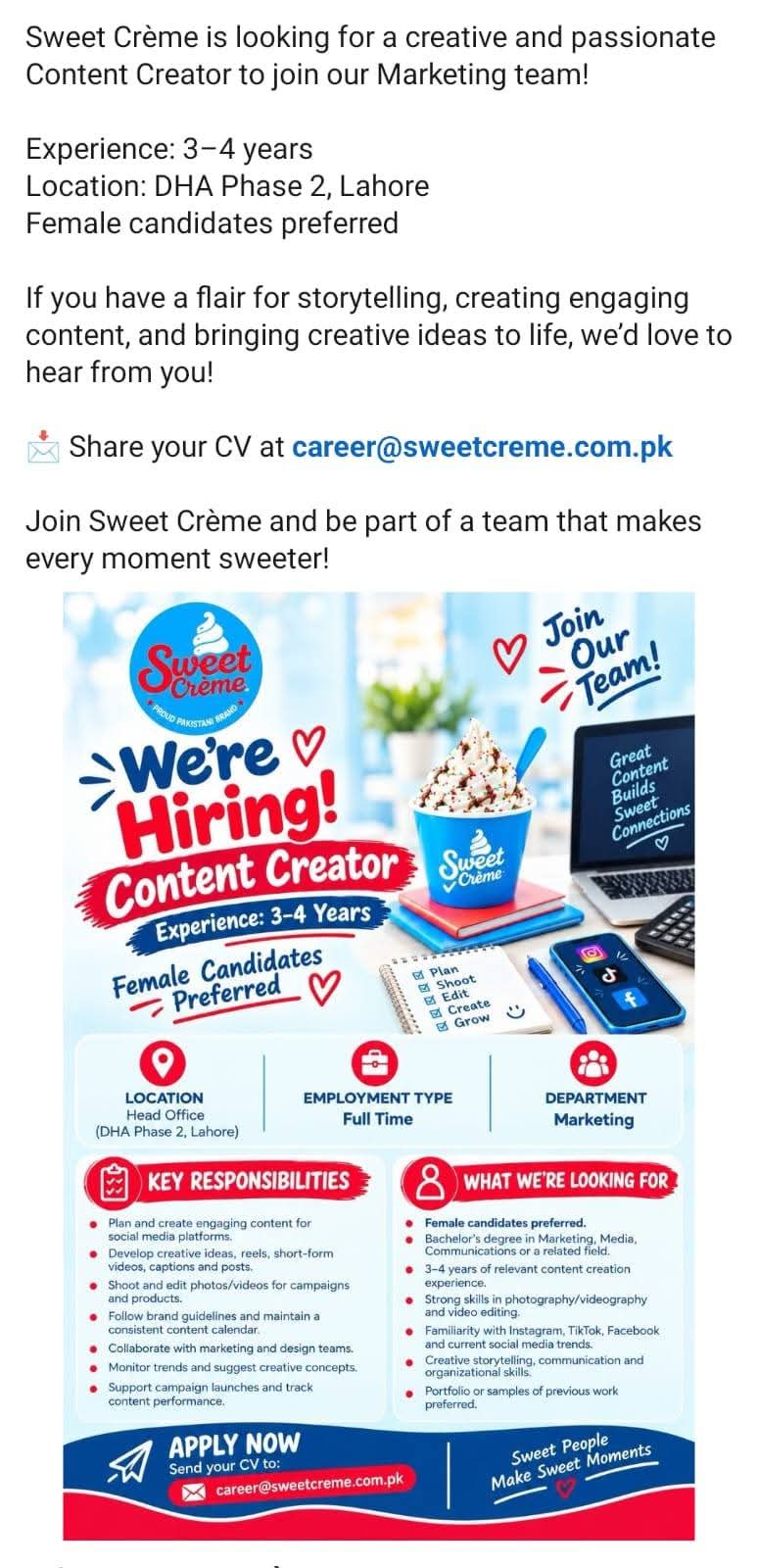 Content Creator Job Description