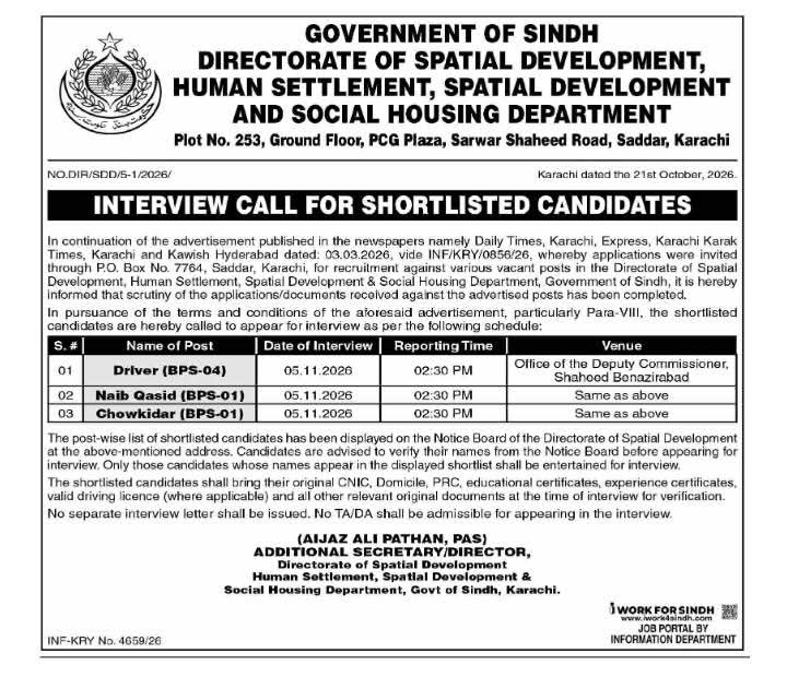 Government of Sindh — Directorate of Spatial Development, Human Settlement, Spatial Development and Social Housing Department: